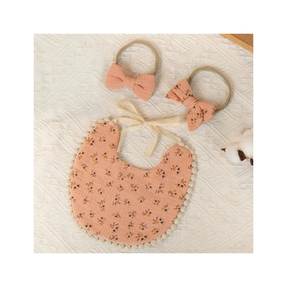 Set Babero + 2 Cintillo Diadema Color Nude Reversible Encaje