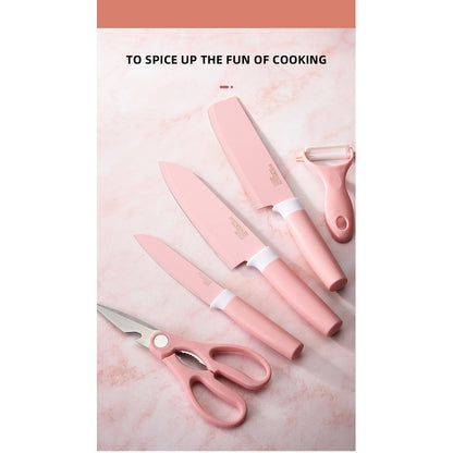 Set De Cuchillos Cocina De Colores 6piezas Pedestal Pelador