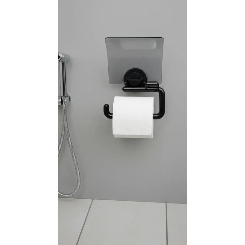 Porta Papel Higiénico Dispensador De Confort Cn Ventosa /r&c Color Negro Con Tapa 503633