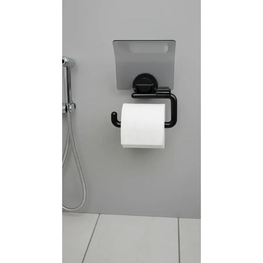 Porta Papel Higiénico Dispensador De Confort Cn Ventosa /r&c Color Negro Con Tapa 503633