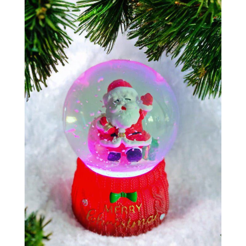 Bola De Nieve Con Luz Esfera Cristal De Navidad 10cm Decora