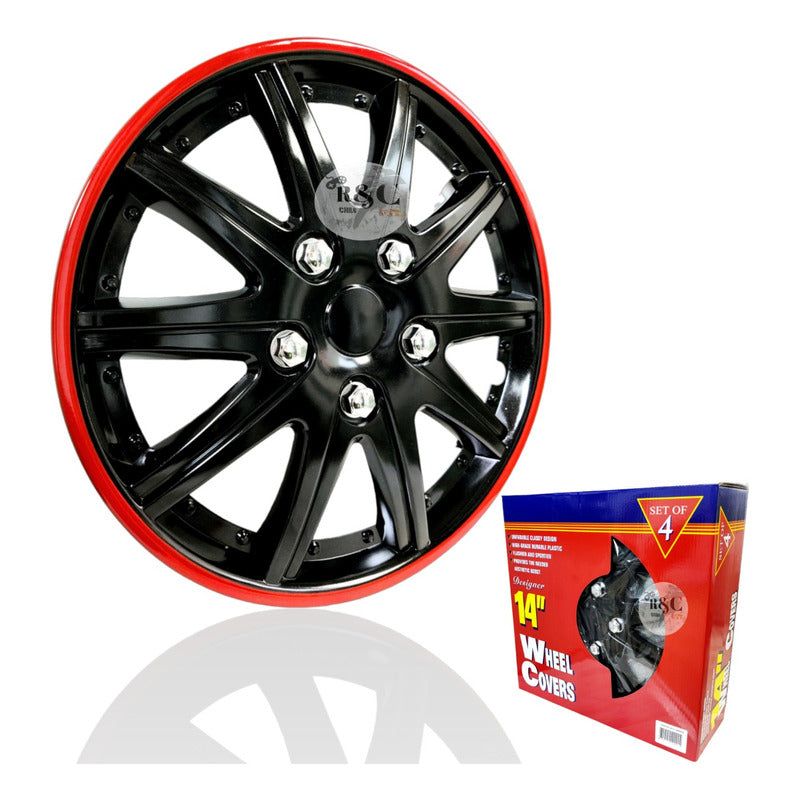 X4 Tapa Rueda Aro 14 Negro Perlado Borde Color Auto Tuning