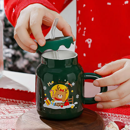 Taza De Navidad Tapa Silicon Bombilla Cristal Bebida Fría Ca