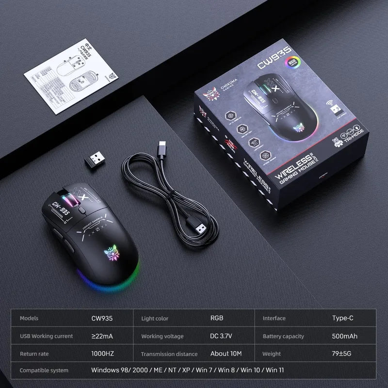 Mouse Gamer Onikuma Cw935 Inalambrico Y Cable 12800dpi +luz Negro Cw935