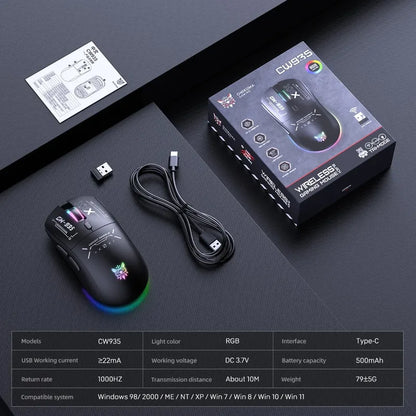Mouse Gamer Onikuma Cw935 Inalambrico Y Cable 12800dpi +luz Negro Cw935