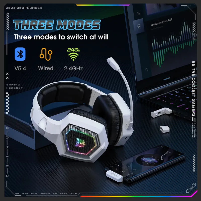 Audifono Gamer Onikuma 3modos Conexión Bluetooth Usb C Gt806 Gt806 Blanco Rgb