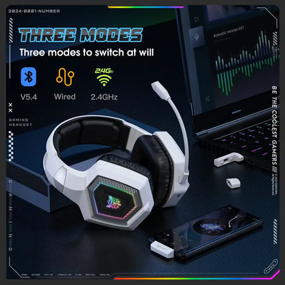 Audifono Gamer Onikuma 3modos Conexión Bluetooth Usb C Gt806 Gt806 Blanco Rgb