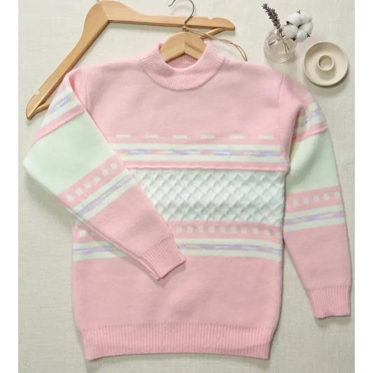 Sweater De Niña Tejido Polerón Teen Cuello Alto Sueter T8-16 Rosa 736 Trenzado 160