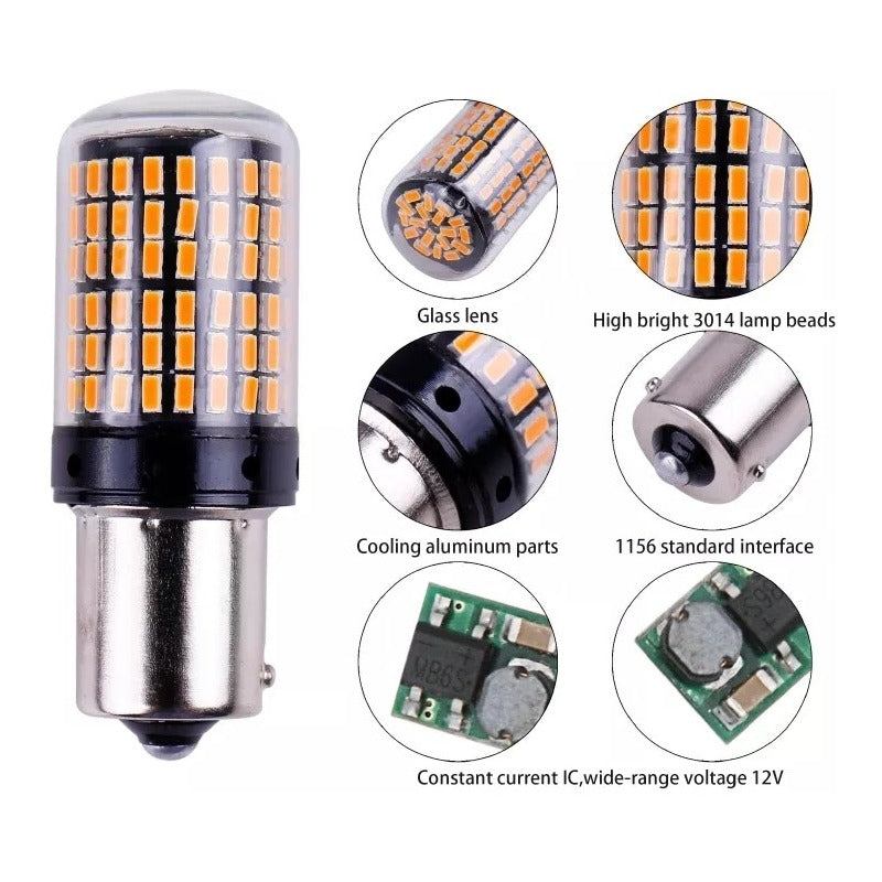X2 Ampolleta 144 Led Intermitente Py21 Pata En V 12v Ámbar