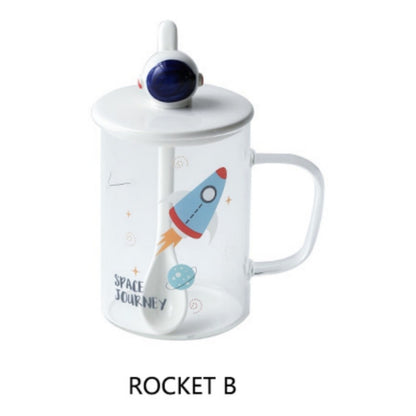 Taza De Vidrio De Astronauta Con Tapa Y Cuchara Cerámica R&c