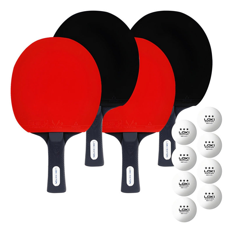 Set Ping Pong 4 Paletas + 8pelotas +estuche Kit Tenis Mesa Rojo/negro Fl (cóncavo)