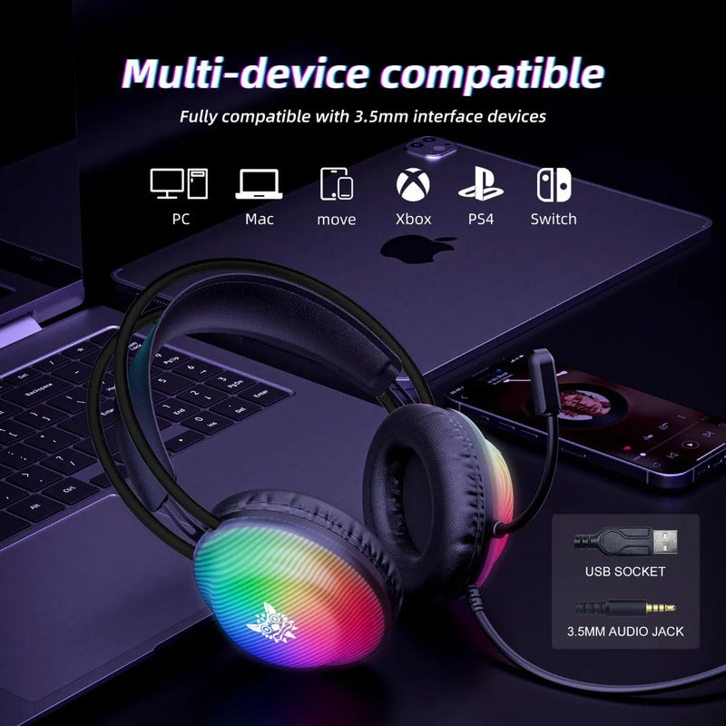 Audifono Gamer Onikuma X29 Conector 3,5mm Microfono Y Luz Negro X29