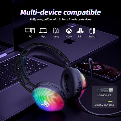 Audifono Gamer Onikuma X29 Conector 3,5mm Microfono Y Luz Negro X29