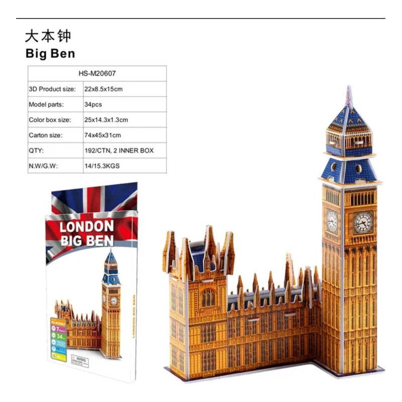 Puzzle 3d -london Big Ben- 34 Piezas Mini Rompecabeza 3d