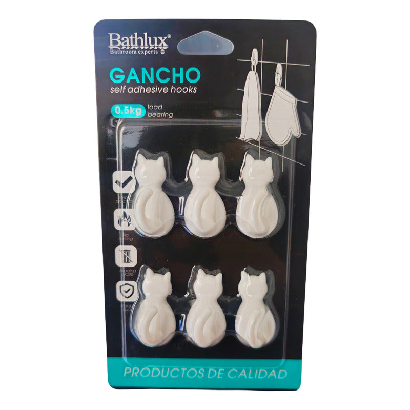 X6 Gancho Colgador Adhesivo De Gatitos Perchero Baño Cocina