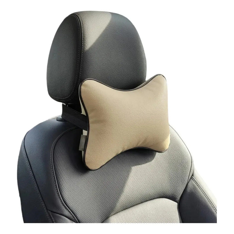X2 Reposa Cabeza Cojín Apoyo Cabeza Cuello Almohada De Auto Beige Ecocuero 39566