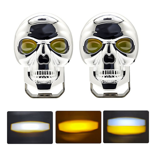 X2 Foco Neblinero Bicolor Calavera Cromad Tipo Lupa Automoto