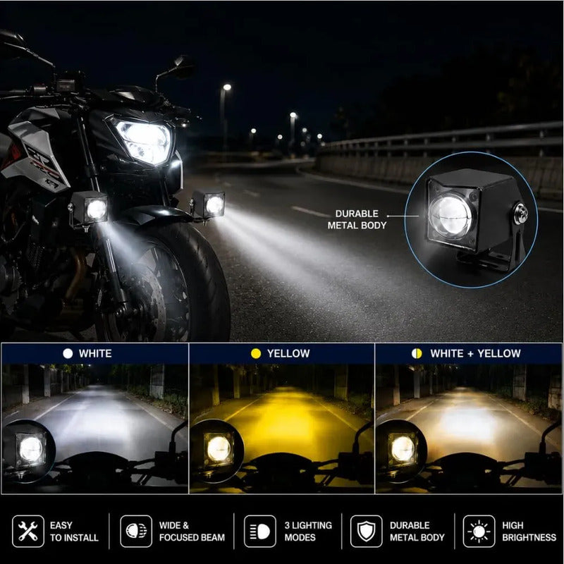 Mini Neblinero Led Bicolor Con Lupa Foco Para Auto Y Moto Blanco/amarillo 13206