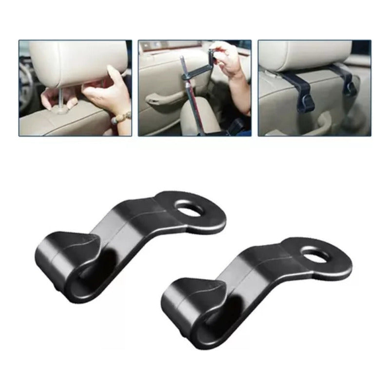 X2 Gancho Organizador Para Cabecera Auto Abrazadera Asiento Color Negro Lisa