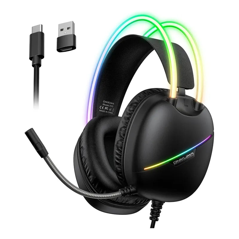 Audifono Gamer Onikuma X33 Conexión Usb Y Tipo C Luz Rgb X33 Negro