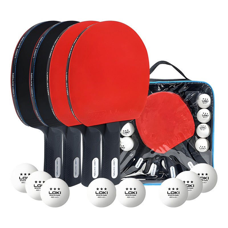 Set Ping Pong 4 Paletas + 8pelotas +estuche Kit Tenis Mesa Rojo/negro Fl (cóncavo)