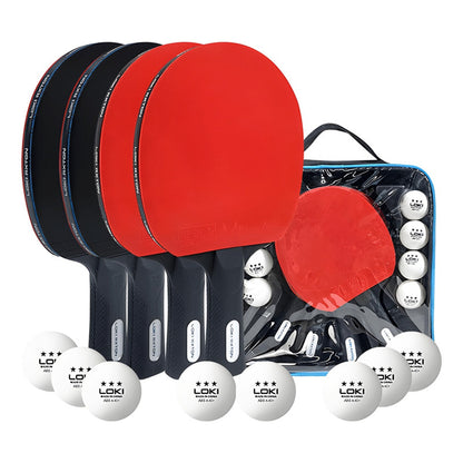 Set Ping Pong 4 Paletas + 8pelotas +estuche Kit Tenis Mesa Rojo/negro Fl (cóncavo)