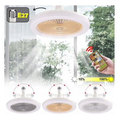 Ventilador De Techo Soquete E27 + Aro Luz Led + Control Ryc