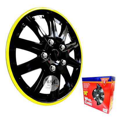 X4 Tapa Rueda Aro 14 Negro Perlado Borde Color Auto Tuning