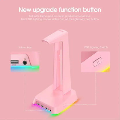 Stand De Audifonos Onikuma St2 Con Luz 3puertos Usb + 3.5mm