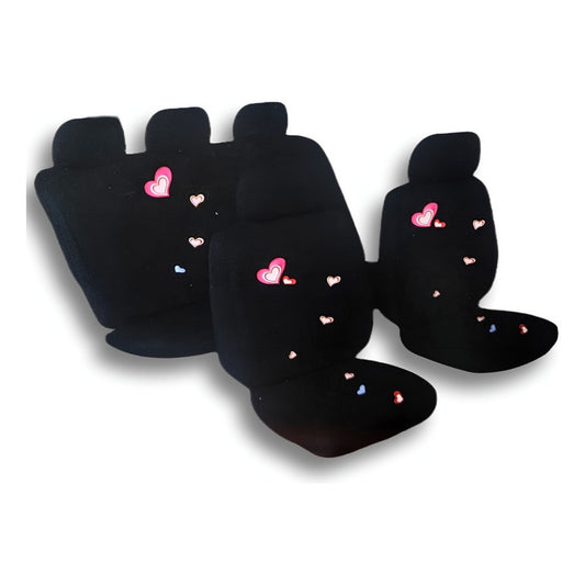 Set Funda Cubre Asiento 11pcs Negro Corazón Auto Universal
