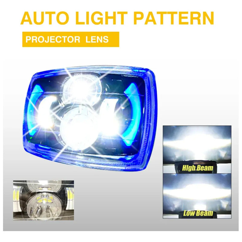 Foco Óptico Led Rectangular Con Drl Luz Diurna Auto Moto Cables Blanco/azul D0051 Blanco Frio / Azul