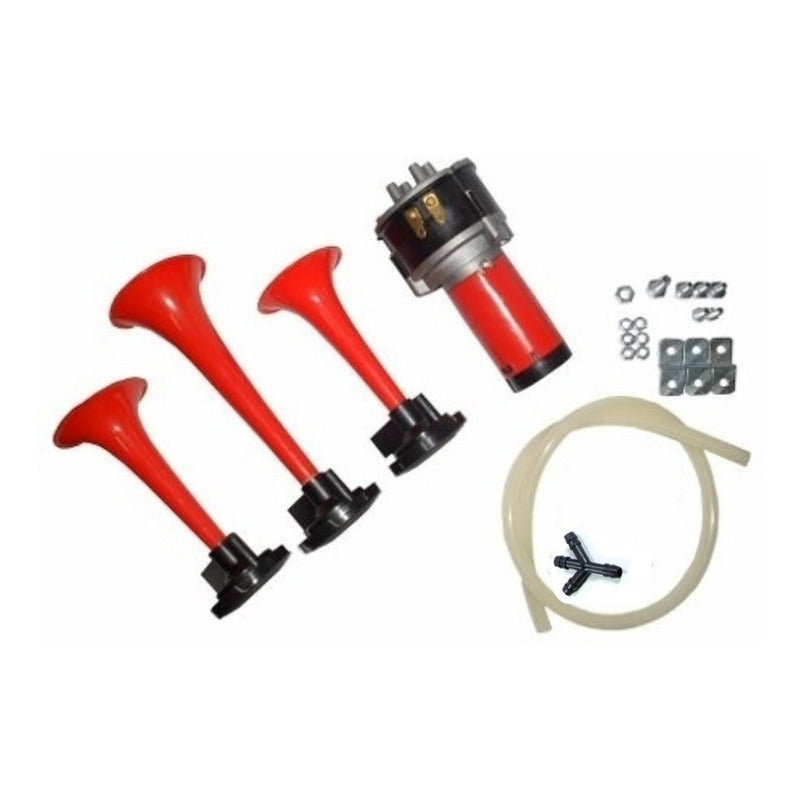 Bocina Eléctrica Tres Trompetas Aire + Compresor Auto 12v