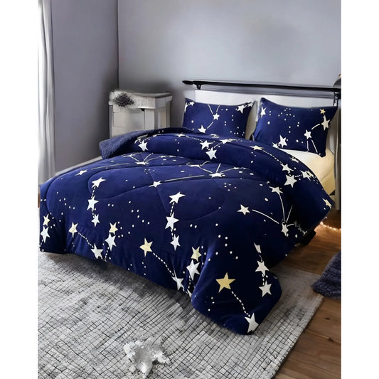 Plumón Cobertor Cubrecama Plush Chiporro Funda 2p Diseños Azul Mod11 Estrellas