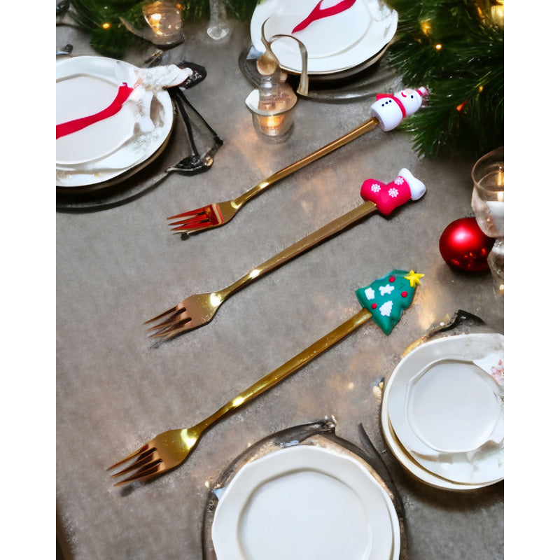 X6 Set Servicios Navideños Cuchara Tenedor Decoración Navida