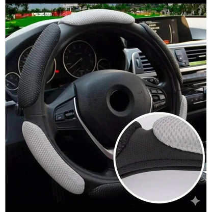 Funda Cubre Volante 3d Acolchado Antideslizante Universal 38 Negro Gris Claro