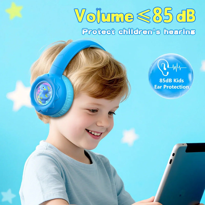 Audifono Bluetooth Onikuma B30 Niñ@s Bajo Nivel Ruido Cn Luz Azul Dino B30