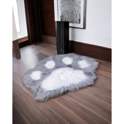 Alfombra Peluda Huella De Gato Kawaii Suave Piel Sintética 86 Cm 80 Cm Gris