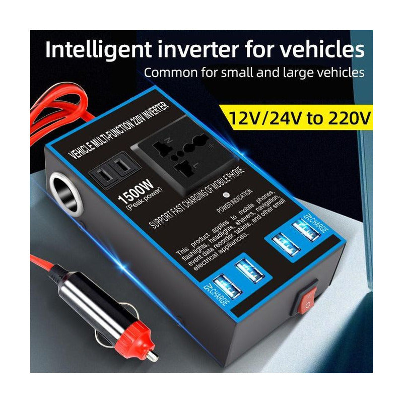 Adaptador Enchufe Inversor 12v A 220v 1500w 4usb 2cenicero