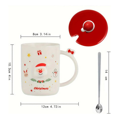 Taza De Navidad Con Tapa Y Cuchara Taza Con Santa Cute /ryc