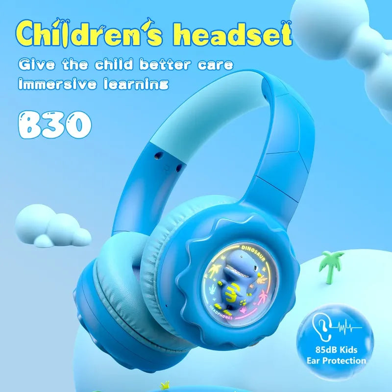 Audifono Bluetooth Onikuma B30 Niñ@s Bajo Nivel Ruido Cn Luz Azul Dino B30