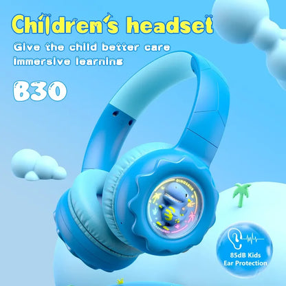 Audifono Bluetooth Onikuma B30 Niñ@s Bajo Nivel Ruido Cn Luz Azul Dino B30