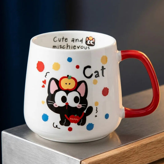 Tazón De Cerámica Gato Kawaii Con Rojo Taza Café Té Cat Cute Blanco Rojo Mk-120 D Manzana