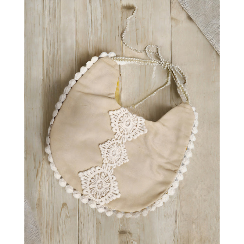 Set Babero + 2 Cintillo Diadema Color Nude Reversible Encaje