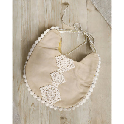 Set Babero + 2 Cintillo Diadema Color Nude Reversible Encaje