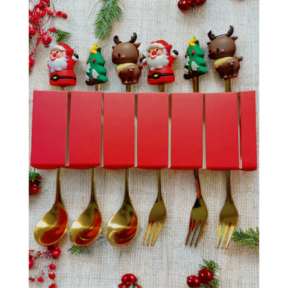 X6 Set Servicios Navideños Cuchara Tenedor Decoración Navida