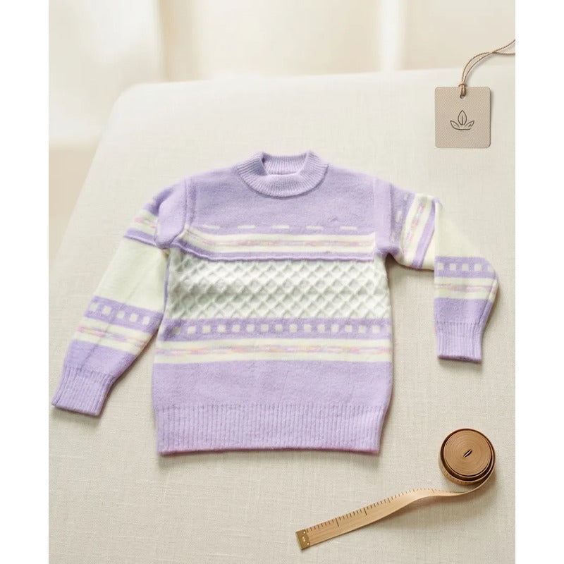 Sweater De Niña Tejido Polerón Teen Cuello Alto Sueter T8-16 Lila 736 Trenzado 170
