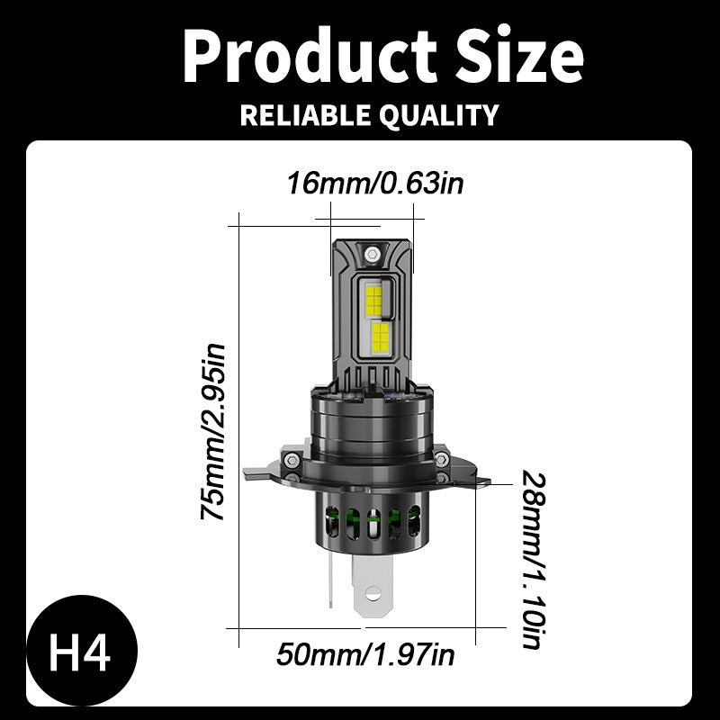 X2 Ampolleta Turbo Led 12v 6000lm Auto H4 Sin Cables