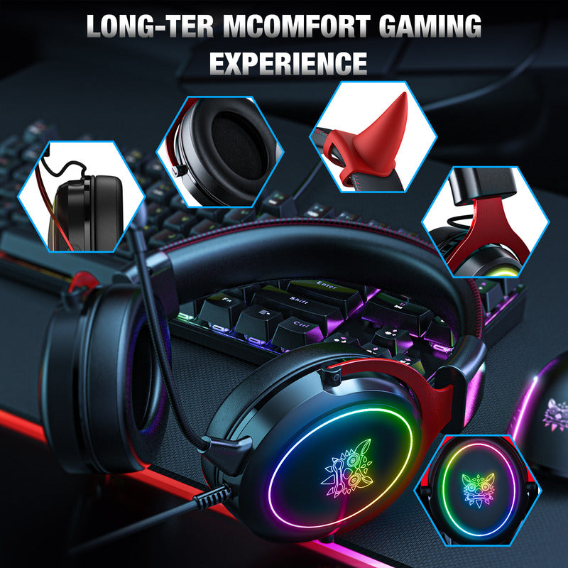 Audífonos Gamer Microfono Desmontable Negro Cachitos Onikuma