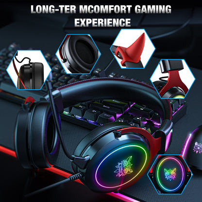 Audífonos Gamer Microfono Desmontable Negro Cachitos Onikuma