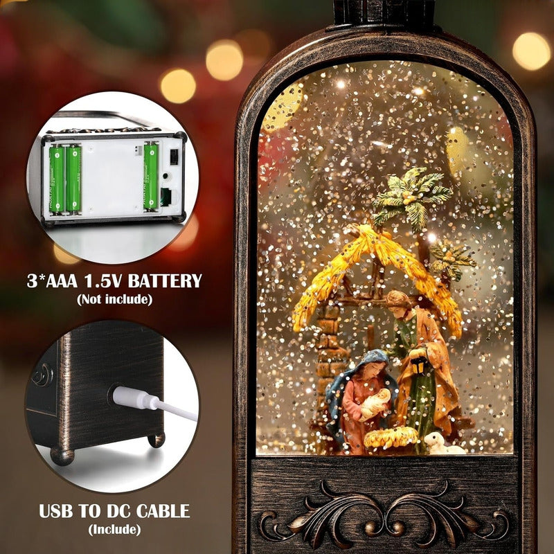 Farol Navideño Con Luz Led Música Lámpara Navidad Pesebre